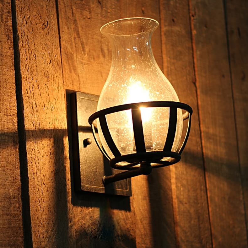 Rustic Glass Barn Wall Light Sconce - Hardwired Ambient Lighting