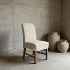 Rustic Oak Dining Chair with Removable Off-White Slipcover