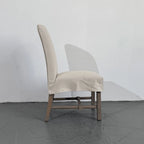 Rustic Oak Dining Chair with Removable Off-White Slipcover