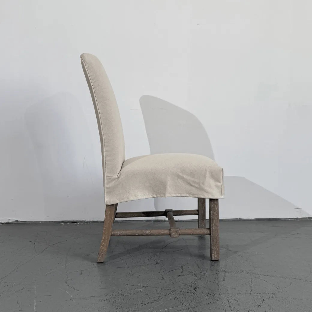 Rustic Oak Dining Chair with Removable Off-White Slipcover