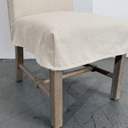 Rustic Oak Dining Chair with Removable Off-White Slipcover