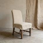 Rustic Oak Dining Chair with Removable Off-White Slipcover