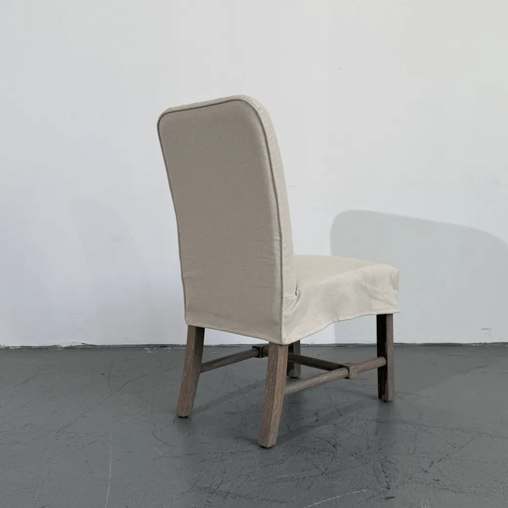 Rustic Oak Dining Chair with Removable Off-White Slipcover