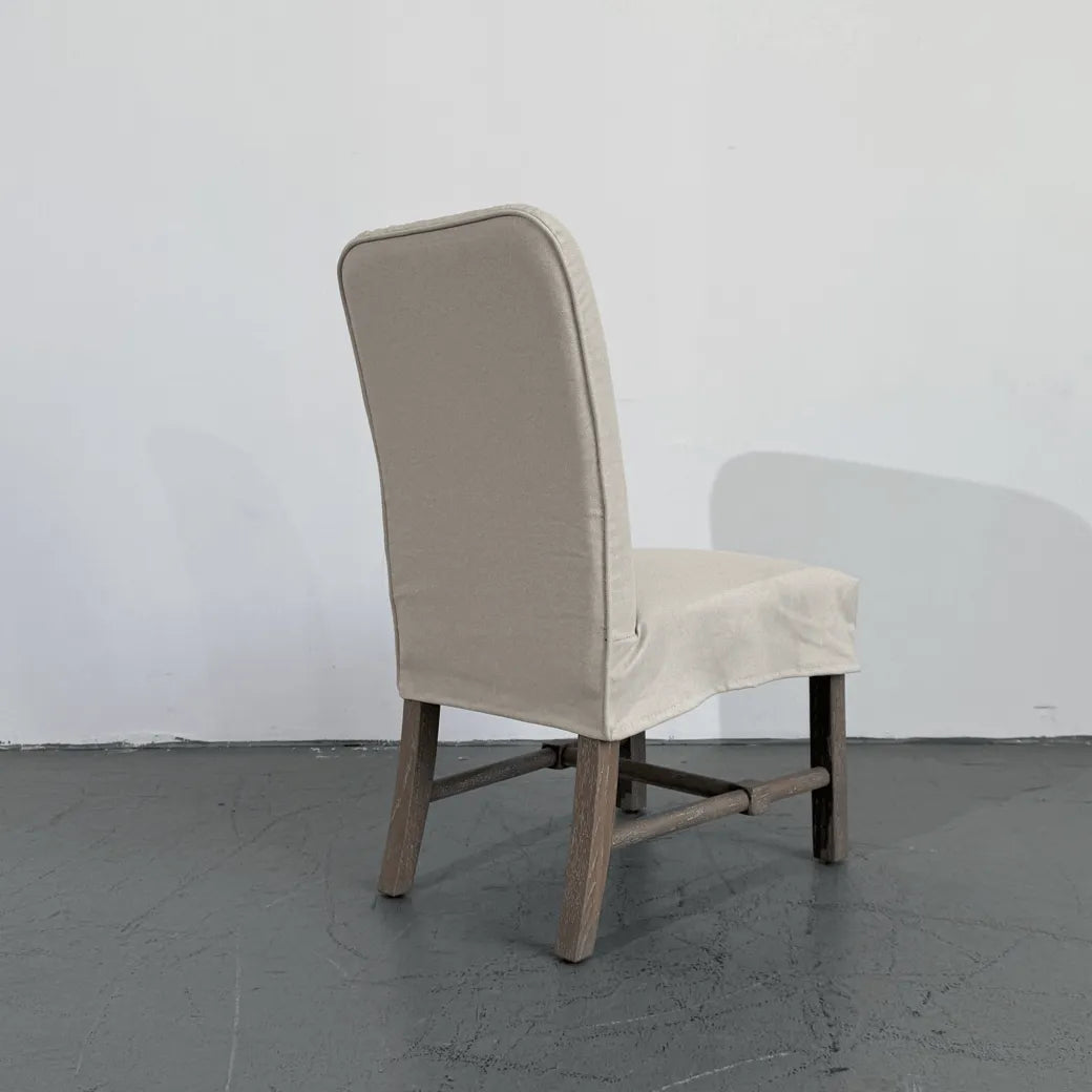 Rustic Oak Dining Chair with Removable Off-White Slipcover