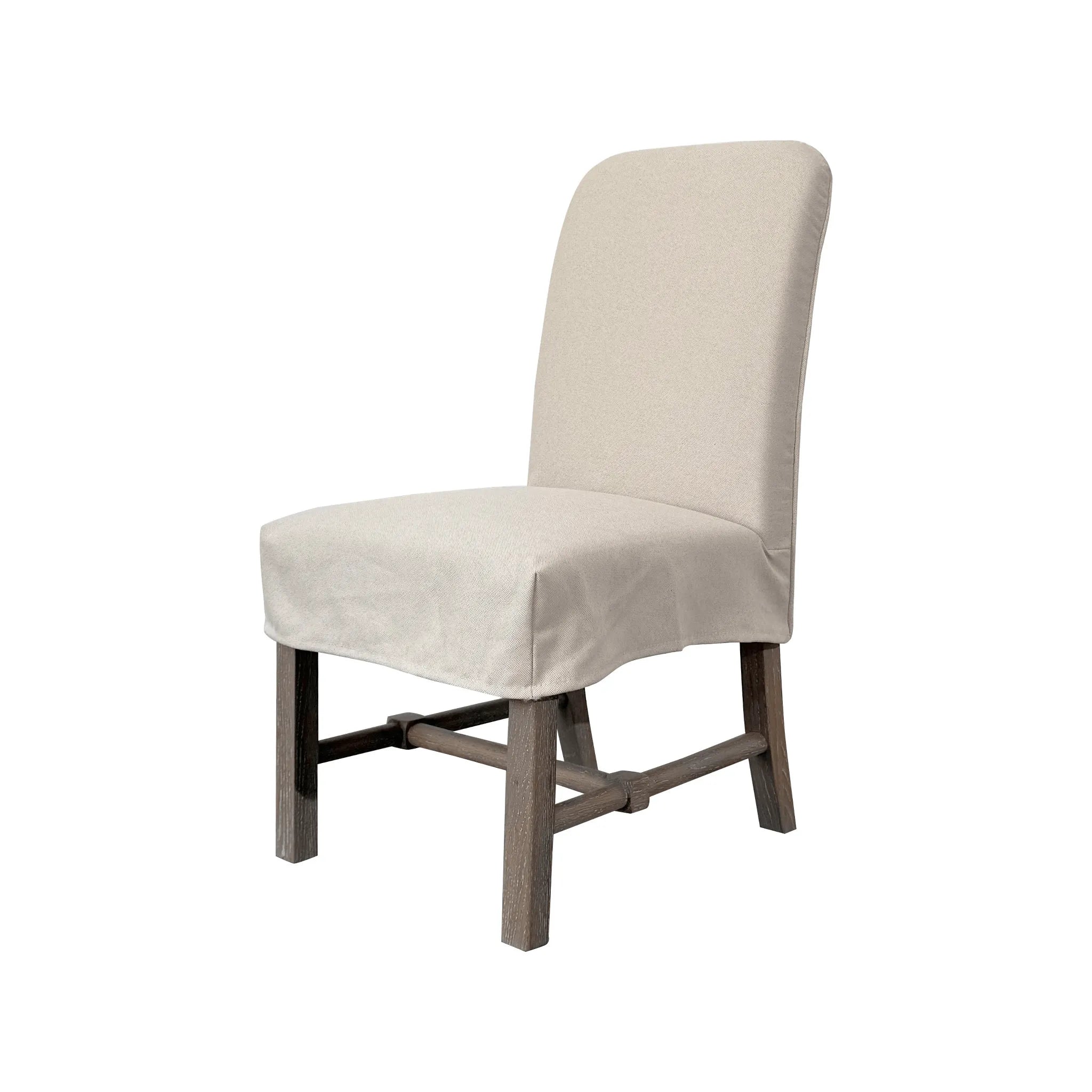 Rustic Oak Dining Chair with Removable Off-White Slipcover