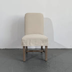 Rustic Oak Dining Chair with Removable Off-White Slipcover