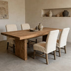 Rustic Oak Dining Chair with Removable Off-White Slipcover