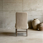 Rustic Oak Dining Chair with Removable Off-White Slipcover