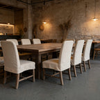 Rustic Oak Dining Chair with Removable Off-White Slipcover