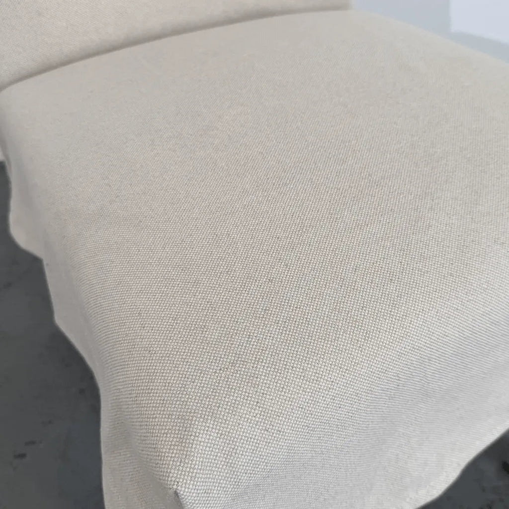 Rustic Oak Dining Chair with Removable Off-White Slipcover