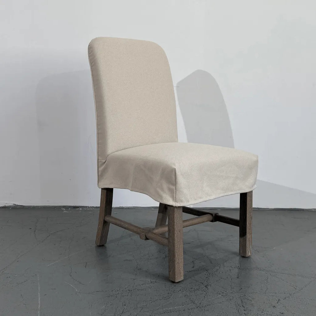 Rustic Oak Dining Chair with Removable Off-White Slipcover