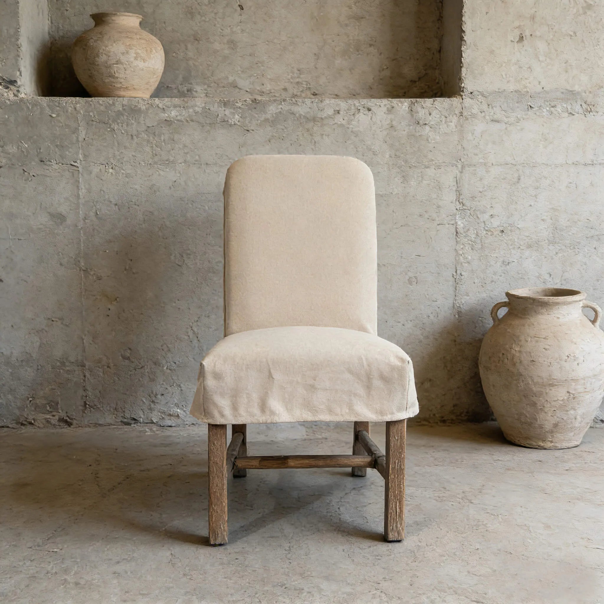 Rustic Oak Dining Chair with Removable Off-White Slipcover Main Product Image Main image