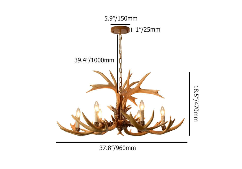 Rustic Resin and Metal Branch Chandelier with Adjustable Chain Dimensions