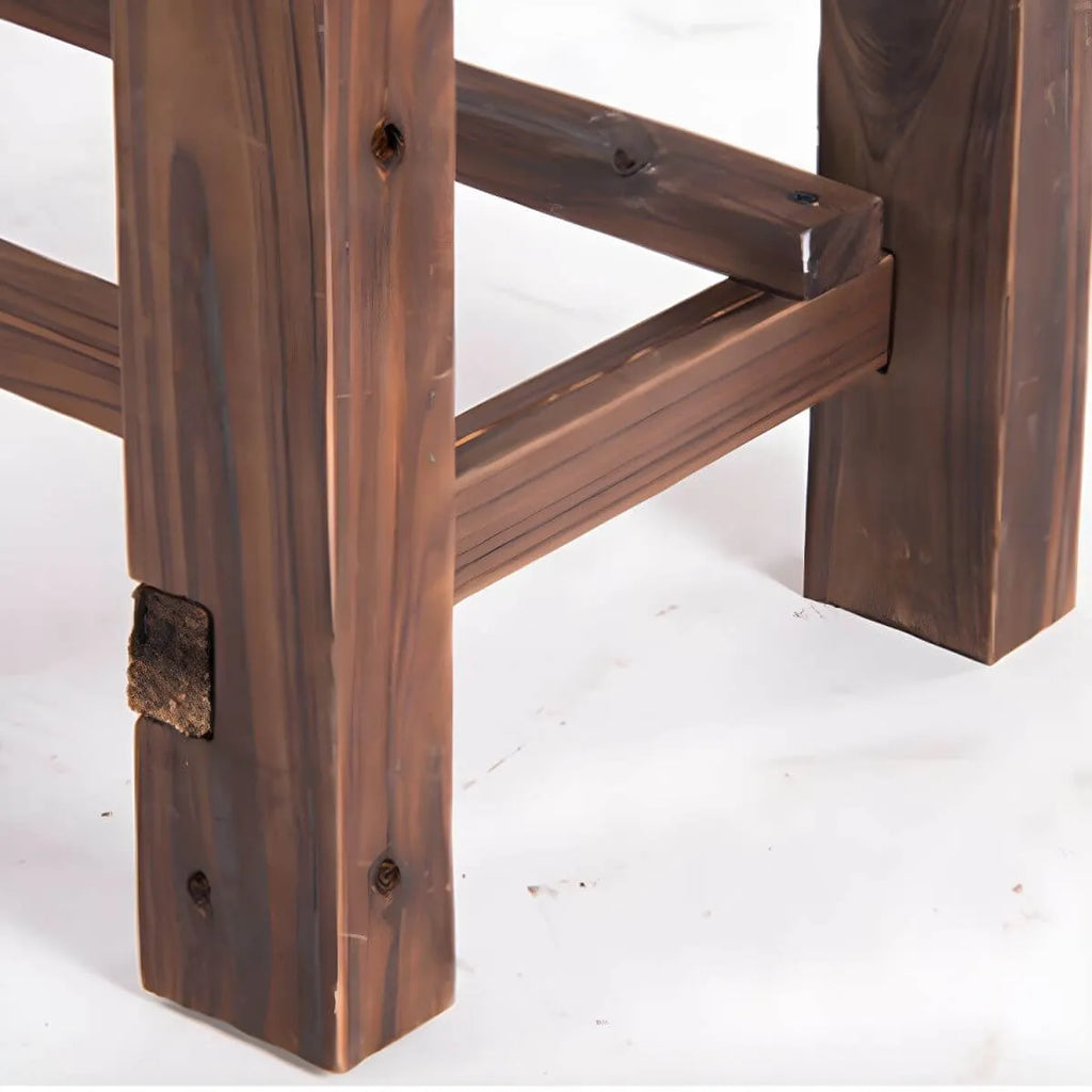 Rustic Solid Spruce Bench with Distressed Finish and H-Frame Support