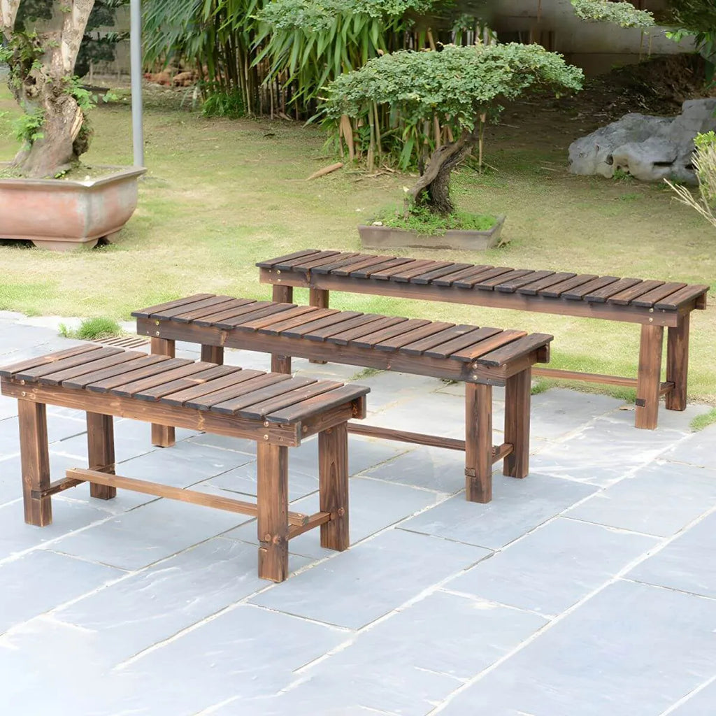 Rustic Solid Spruce Bench with Distressed Finish and H-Frame Support