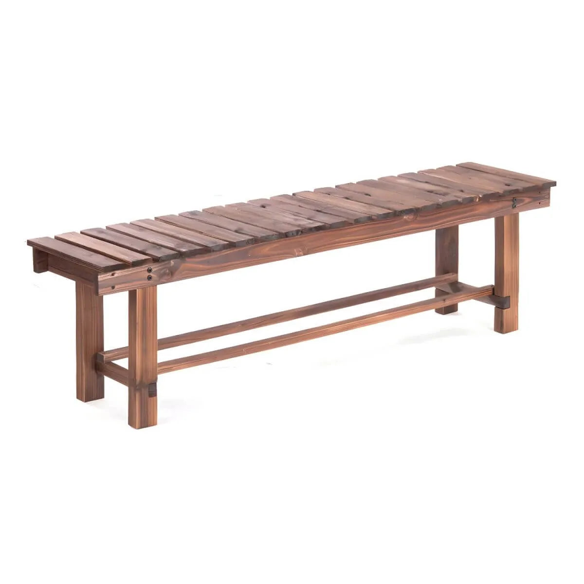 Rustic Solid Spruce Bench with Distressed Finish and H-Frame Support