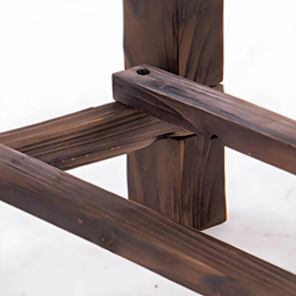 Rustic Solid Spruce Bench with Distressed Finish and H-Frame Support