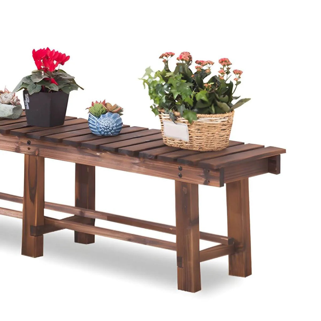 Rustic Solid Spruce Bench with Distressed Finish and H-Frame Support