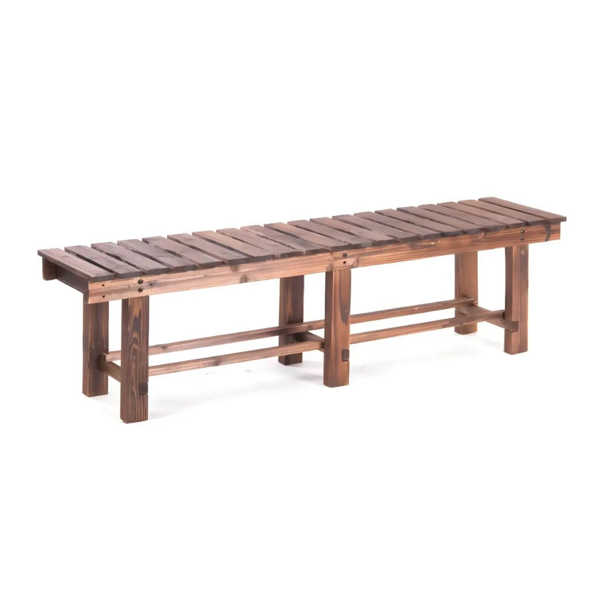 Rustic Solid Spruce Bench with Distressed Finish and H-Frame Support