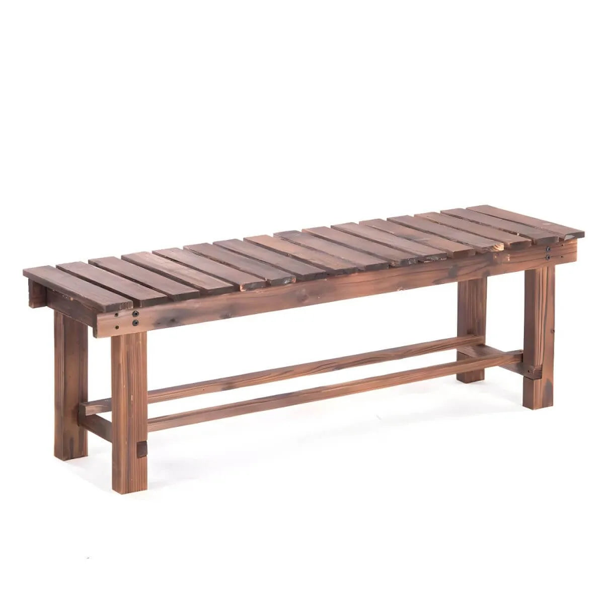 Rustic Solid Spruce Bench with Distressed Finish and H-Frame Support