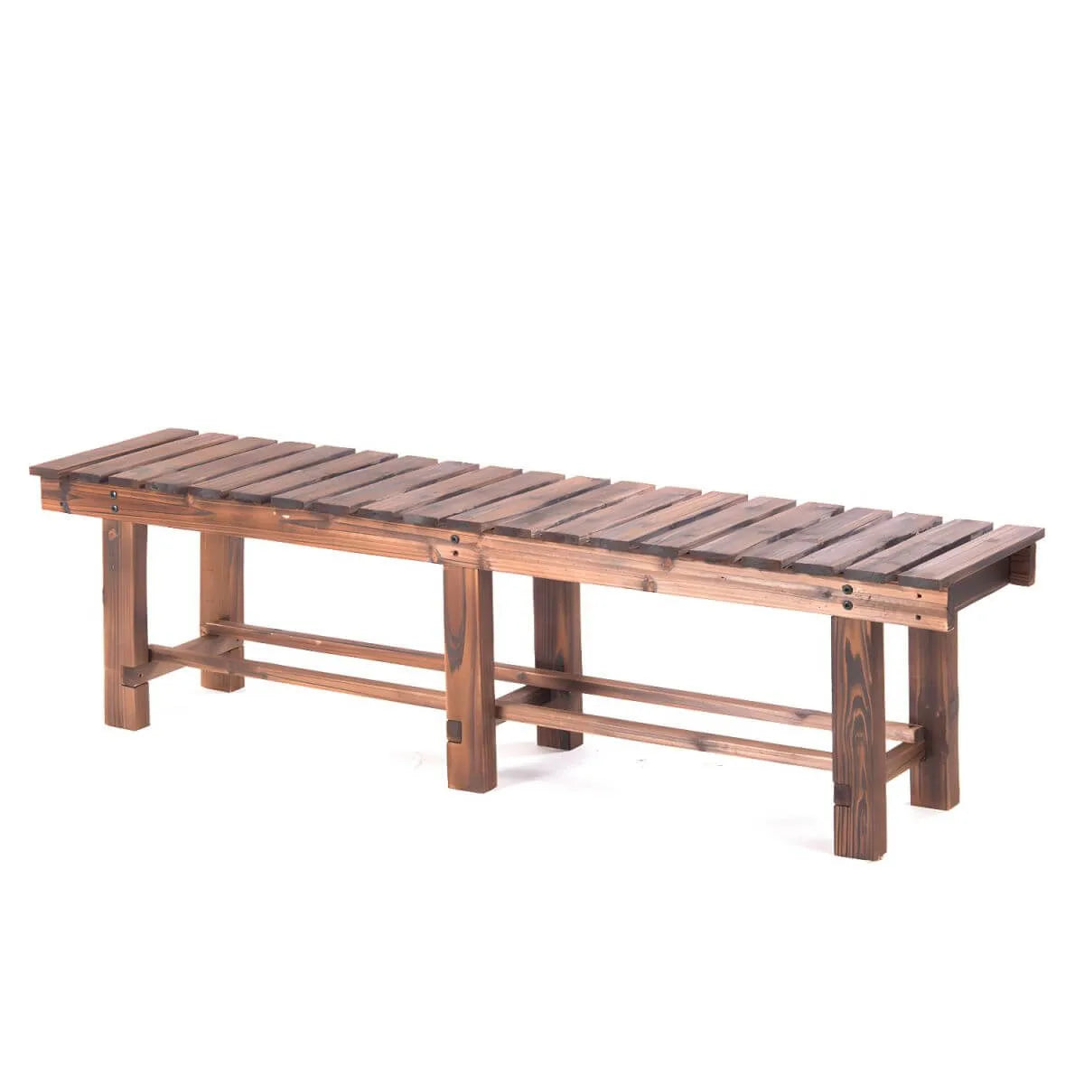 Rustic Solid Spruce Bench with Distressed Finish and H-Frame Support
