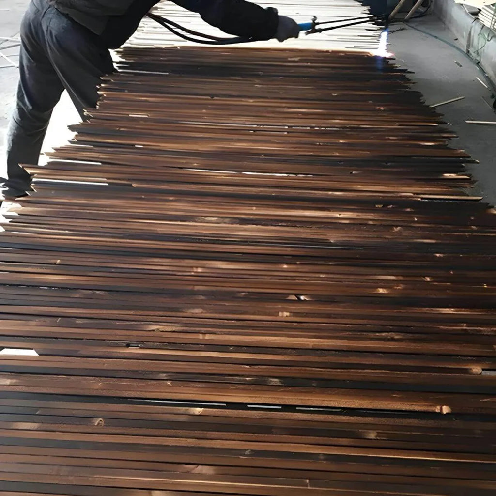 Rustic Solid Spruce Bench with Distressed Finish and H-Frame Support