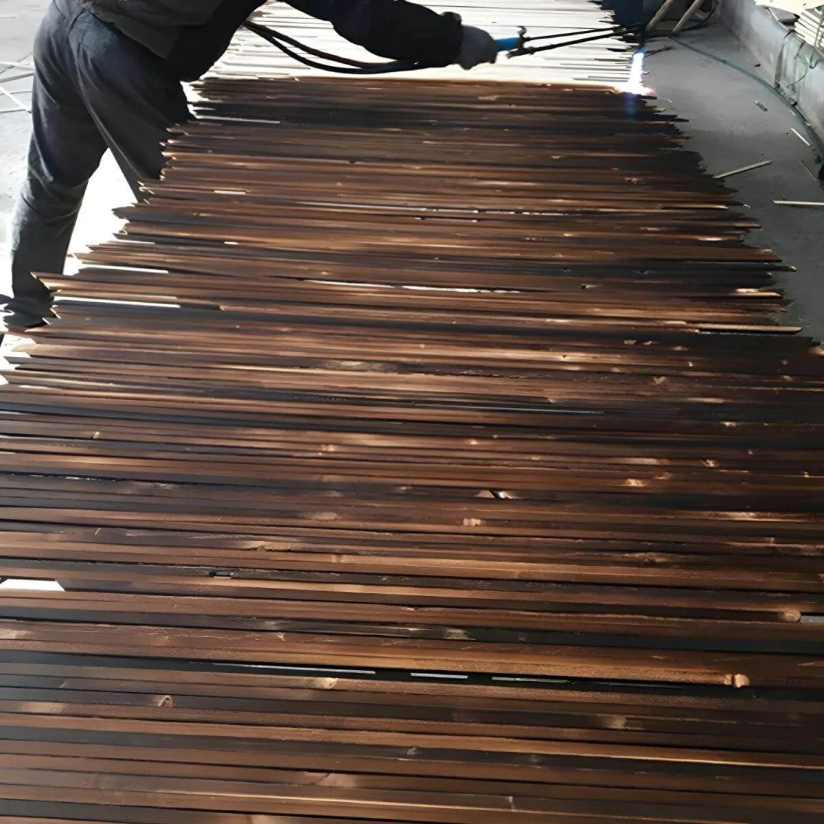 Rustic Solid Spruce Bench with Distressed Finish and H-Frame Support