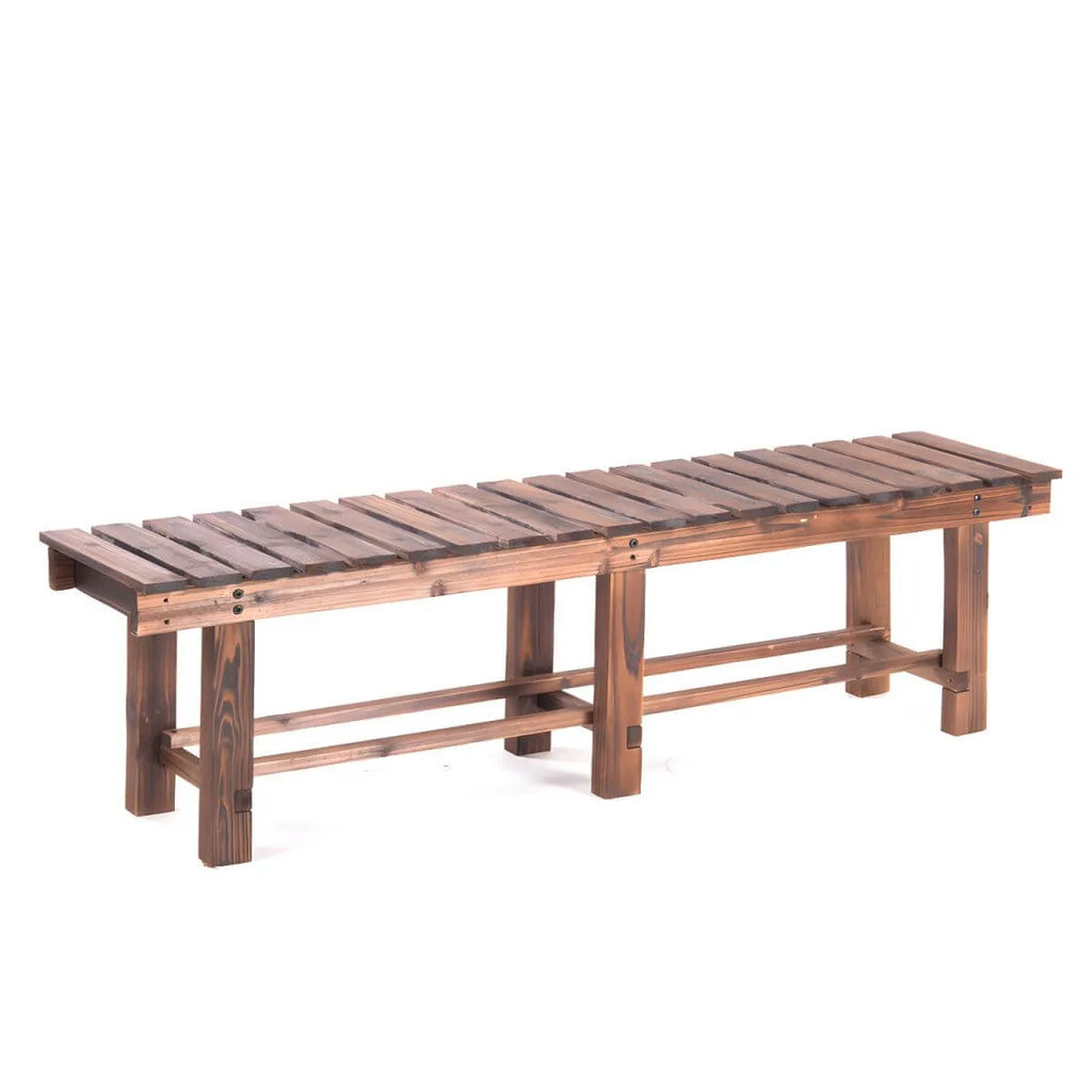 Rustic Solid Spruce Bench with Distressed Finish and H-Frame Support