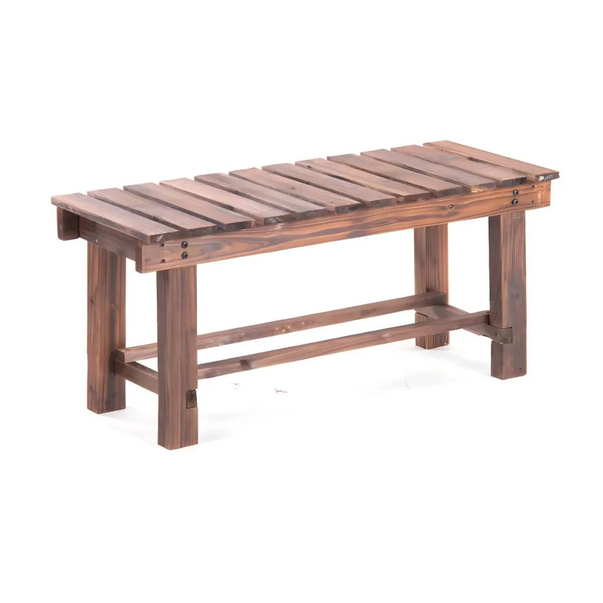 Rustic Solid Spruce Bench with Distressed Finish and H-Frame Support