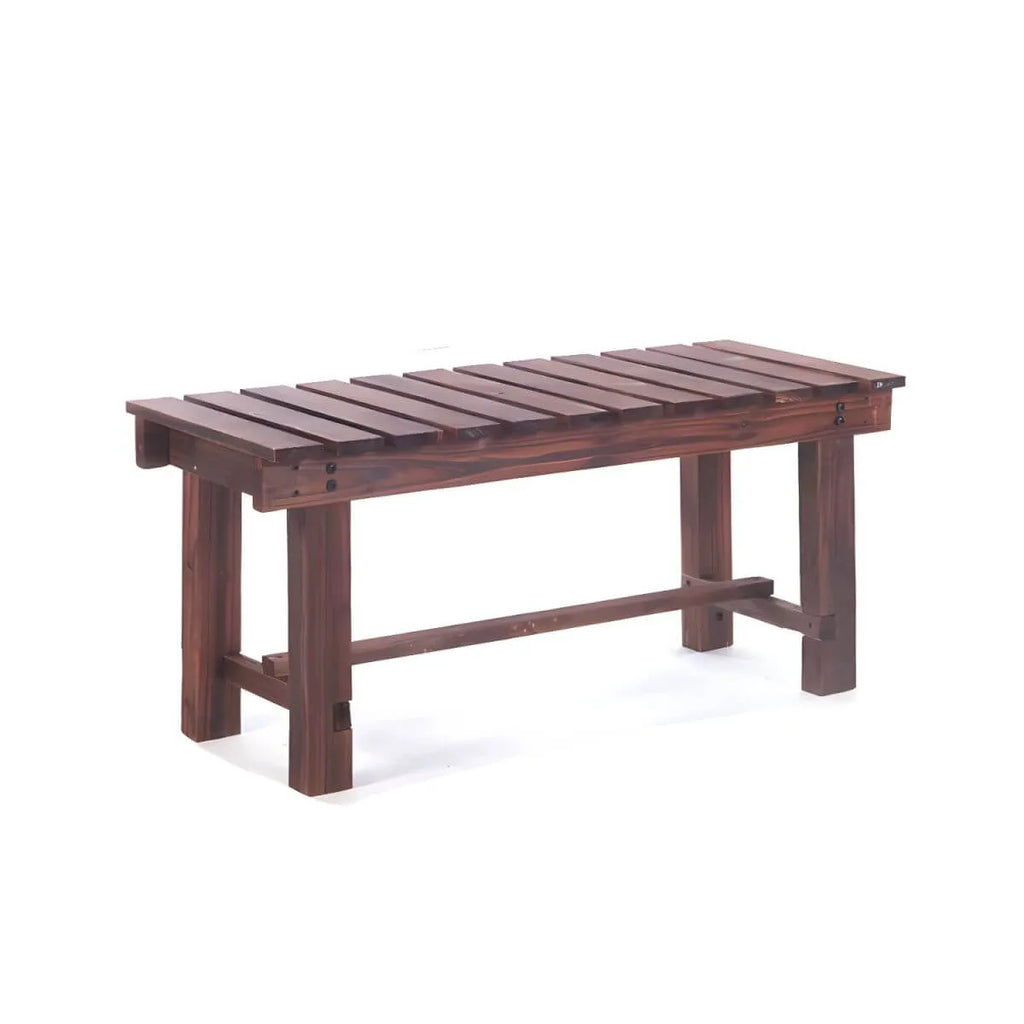 Rustic Solid Spruce Bench with Distressed Finish and H-Frame Support