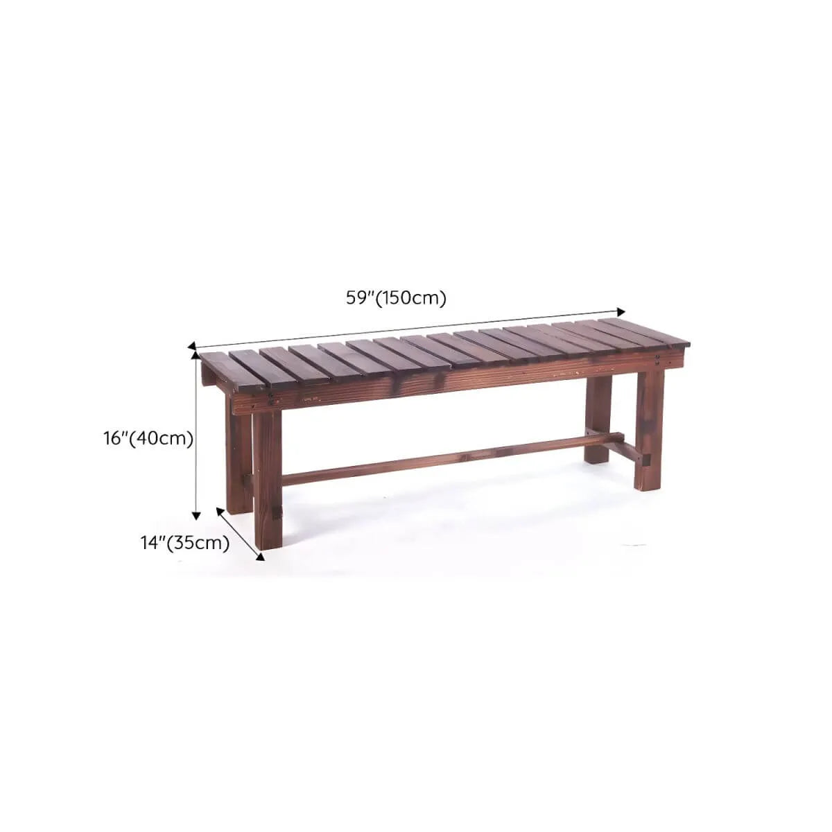 Rustic Solid Spruce Bench with Distressed Finish and H-Frame Support Dimensions
