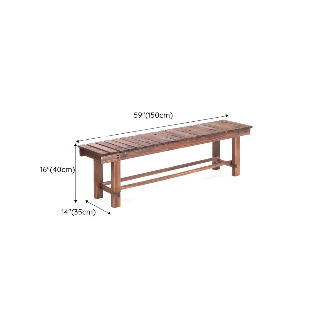 Rustic Solid Spruce Bench with Distressed Finish and H-Frame Support Dimensions
