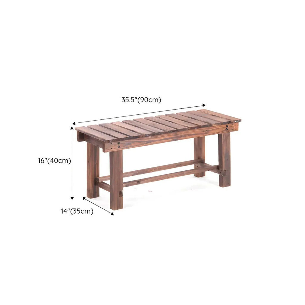 Rustic Solid Spruce Bench with Distressed Finish and H-Frame Support Dimensions