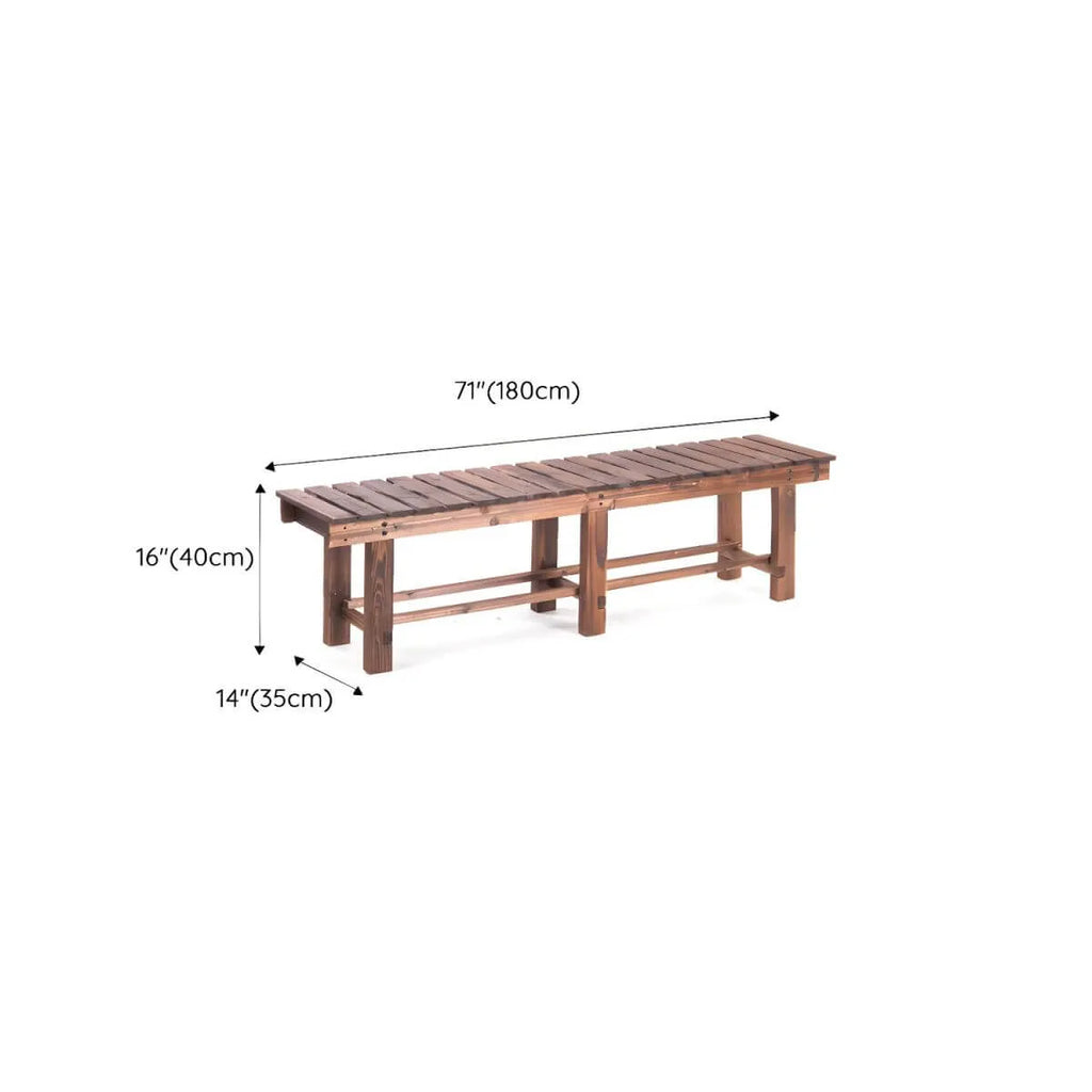 Rustic Solid Spruce Bench with Distressed Finish and H-Frame Support Dimensions