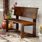 Rustic Solid Wood Outdoor Bench with Sculptural Backrest and Waterproof Finish