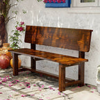 Rustic Solid Wood Outdoor Bench with Sculptural Backrest and Waterproof Finish