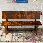 Rustic Solid Wood Outdoor Bench with Sculptural Backrest and Waterproof Finish
