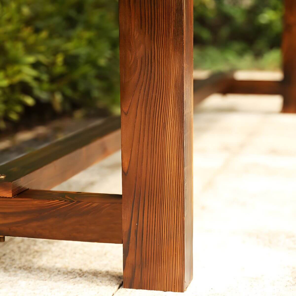 Rustic Solid Wood Outdoor Bench with Sculptural Backrest and Waterproof Finish