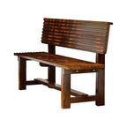 Rustic Solid Wood Outdoor Bench with Sculptural Backrest and Waterproof Finish