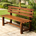 Rustic Solid Wood Outdoor Bench with Sculptural Backrest and Waterproof Finish