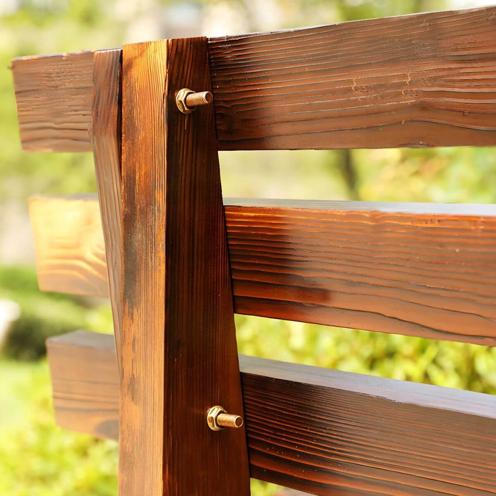 Rustic Solid Wood Outdoor Bench with Sculptural Backrest and Waterproof Finish