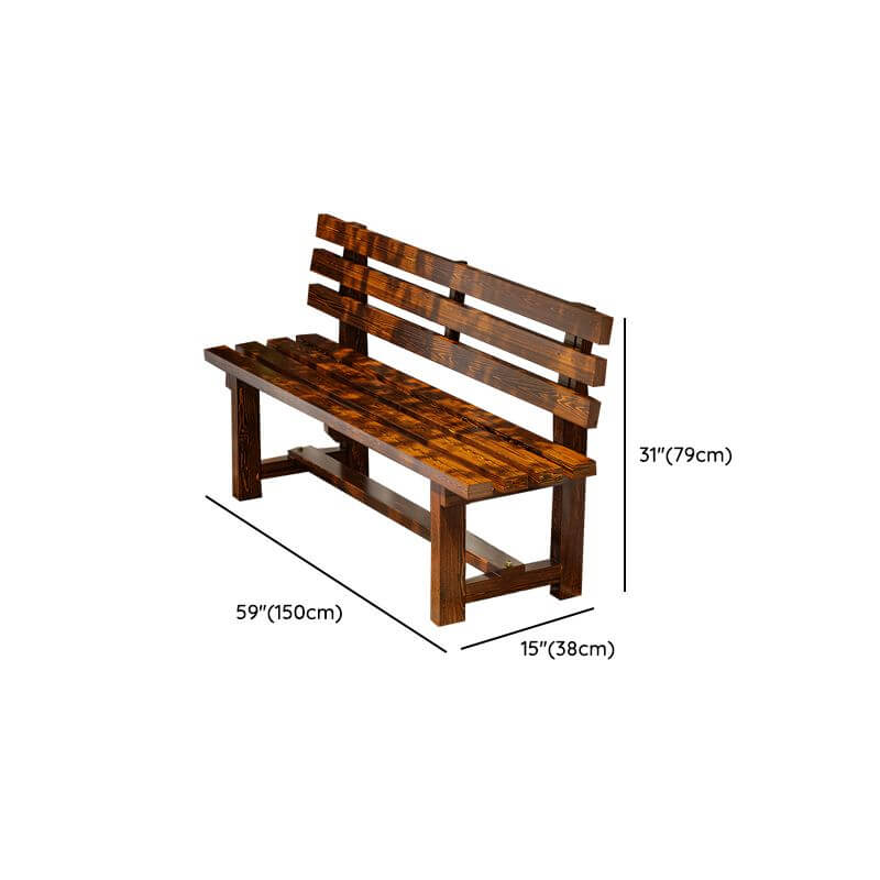 Rustic Solid Wood Outdoor Bench with Sculptural Backrest and Waterproof Finish Dimensions