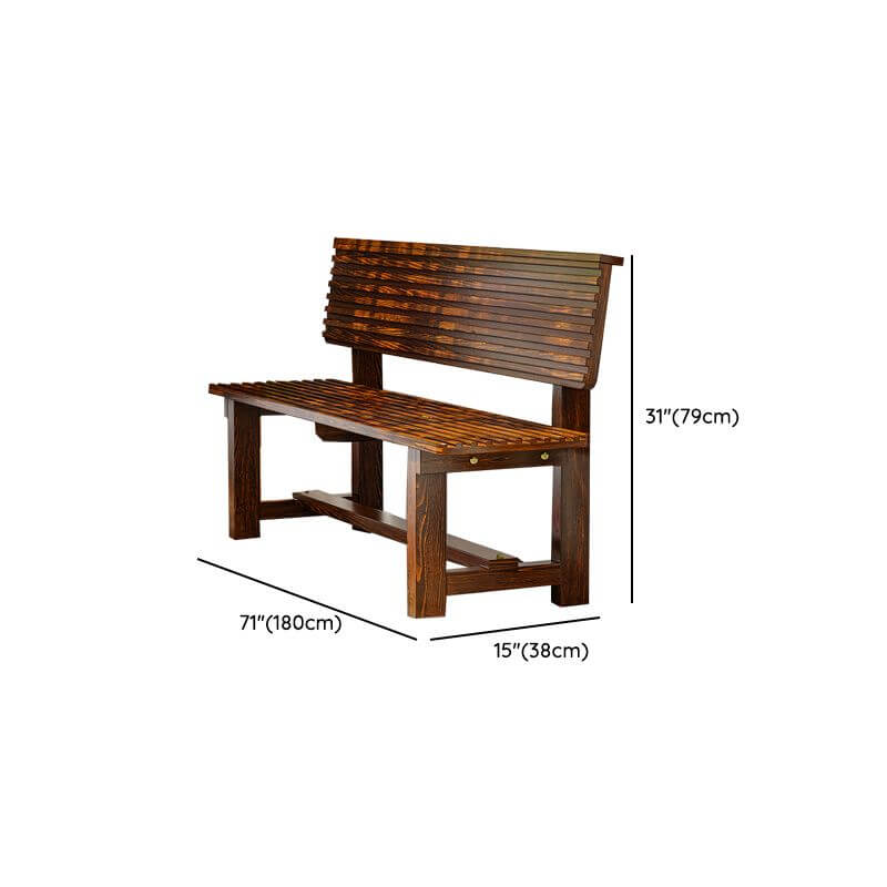 Rustic Solid Wood Outdoor Bench with Sculptural Backrest and Waterproof Finish Dimensions