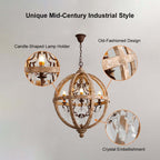Rustic Wood and Crystal 5-Light Candle-Style Chandelier