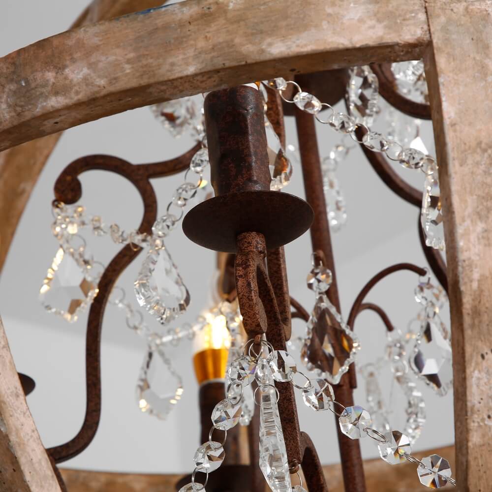 Rustic Wood and Crystal 5-Light Candle-Style Chandelier