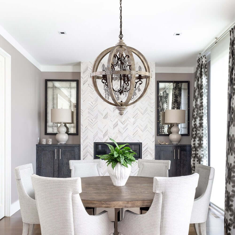 Rustic Wood and Crystal 5-Light Candle-Style Chandelier