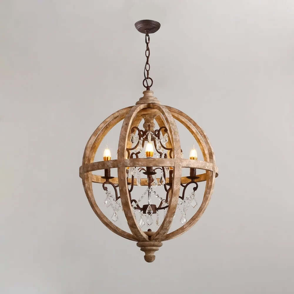 Rustic Wood and Crystal 5-Light Candle-Style Chandelier