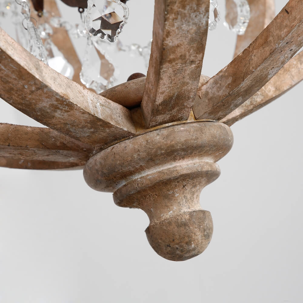 Rustic Wood and Crystal 5-Light Candle-Style Chandelier