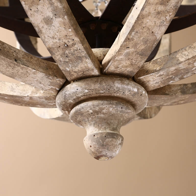 Rustic Wood and Crystal 5-Light Globe Chandelier