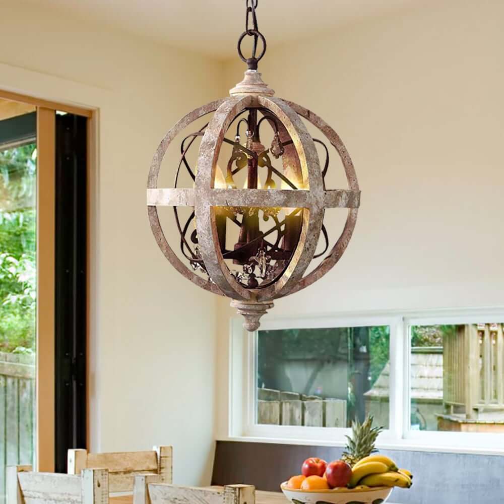 Rustic Wood and Crystal 5-Light Globe Chandelier